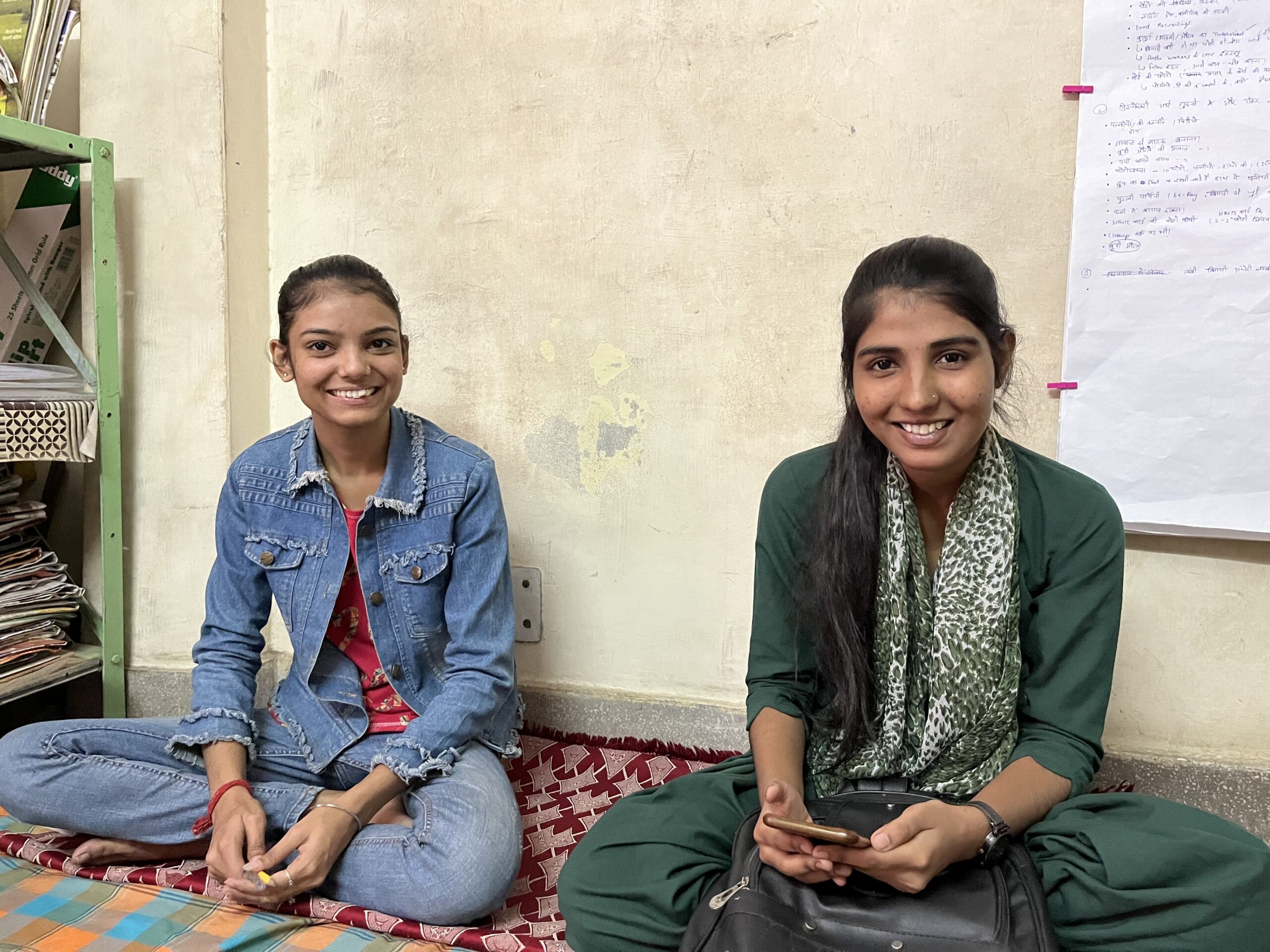 Nandini & Sandhya @ the Dakshinpuri Ankur center. Behind the Scenes. Photo: Kavita Dasgupta 2002.